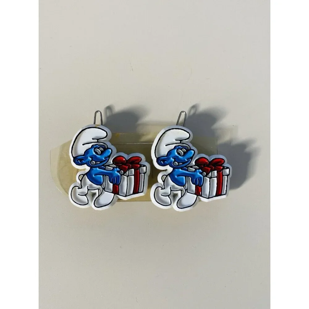 Vintage 80’s Smurf With Gift Box Plastic Hair Barrette Hair Pin Set of 2